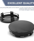 Easy Snap On Wheel Center Caps 4 Pack ABS Hub Covers OD 56 MM ID 60 MM Universal black ABS plastic hub cover side view.
