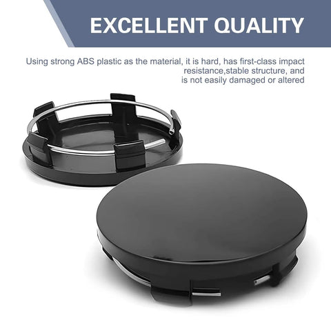 Easy Snap On Wheel Center Caps 4 Pack ABS Hub Covers OD 56 MM ID 60 MM Universal black ABS plastic hub cover side view.