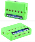 6 In 1 Drone Battery Charger For X5C RC LiPo Batteries With Overcharge Protection, six green USB ports, multi-port charger station