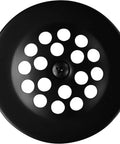 Top view of Beefed-Up Beehive Grid Bath Waste With Matte Black Finish, showing circular grid pattern.