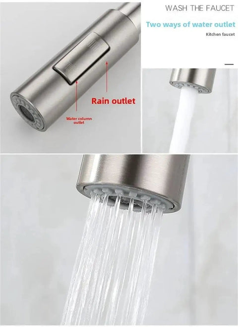 Black Pull Out Deck Mounted Flexible Hot Cold Stream Shower Modes Nozzle Faucet with dual water outlets and stainless steel finish