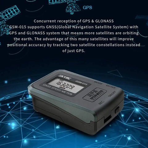 High Precision GNSS GPS Speed Meter for RC Drones, showing concurrent GPS and GLONASS support on display, great for FPV quads.