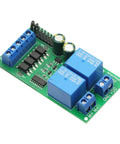 12V 24V DC Motor Controller Relay Board With Forward And Reverse Control Limit Switch Start Stop Push Button And Self Locking Mode For Electric Curtains And Automatic Doors Plus Auto Start On Power On green PCB with relays