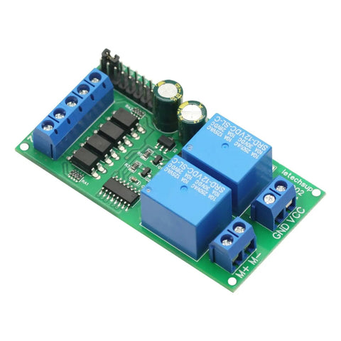 12V 24V DC Motor Controller Relay Board With Forward And Reverse Control Limit Switch Start Stop Push Button And Self Locking Mode For Electric Curtains And Automatic Doors Plus Auto Start On Power On green PCB with relays
