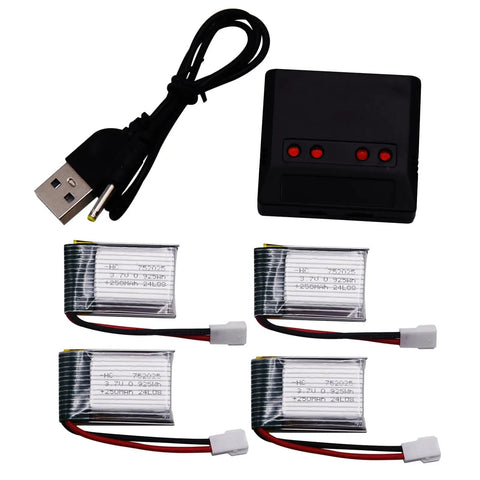 4 Pack 3.7V 250mAh LiPo Battery Set With MX2.0 Plug And 4 Port USB Charge Board for RC quadcopters and drones