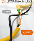 Cross-section of 12AWG heavy-duty outdoor extension cord, highlighting wire thickness comparison with 16AWG
