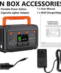 Your Go To Portable Power Station 300W 270Wh Lithium Battery Solar Generator with accessories and user manual