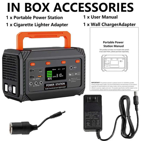 Your Go To Portable Power Station 300W 270Wh Lithium Battery Solar Generator with accessories and user manual