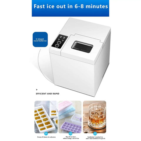 No Fuss Countertop Ice Maker Rolling Out Rapid Chill With Fifteen Kilos Daily Output And Snappy Nine Cube Runs, compact design with push button control.