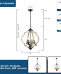 Farmhouse Orb Chandelier With 4 Lights, Handmade Distressed Wood And Rusty Metal Fixture, cozy pendant, 16.5 in quatrefoil design