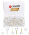 Heavy Duty Gold Push Pins With Crisp Clear Round Heads Top Shelf Office Gear For Maps Bulletin Boards And Cork Walls 100 Count in clear case.