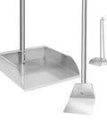 Heavy Duty Stainless Steel Pooper Scooper Set With 33.4 Inch Upright Dustpan And Spade For Indoor Outdoor Pet Waste Cleanup No Fuss Easy Wash Rustproof Durability Extra Long Handle Ergonomic Comfort For Quick Cleanup showing dustpan and spade.