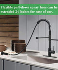 Drinking Water Faucet With Pull Down Kitchen Filtration Spout For Independent RO System Connection, Matte Black Stainless Steel