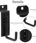 25 Pack Slatwall Hooks Hangers Heavy Duty J Shaped Slatwall Panel Hooks Metal Slat Board Hook Slat Wall Display Accessories For Garage Organization Retail Home Use Must Have shown up close with black powder coating, each hook features a hole for mounting on slatwall panels, demonstrating fit and high quality.