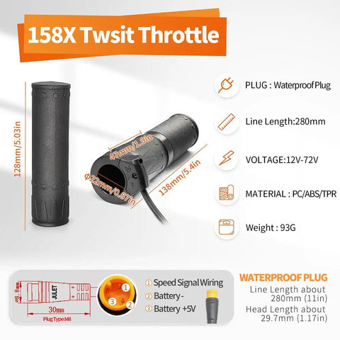 Right Hand Twist Throttle For Electric Bikes And Scooters Three Pin Waterproof Plug 22mm Handlebar Compatible Fits 12V To 72V E Bike Conversion Parts Easy Install For Adults And Daily Commute Plug And Play