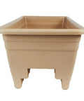 Super Sleek 24 Inch Deck Rail Planter Box With Built In Drainage Plug, UV Resistant Plastic Outdoor Planters And Flower Box For Garden Patio Balcony Fence, Sandstone Finish, Straight Up Sturdy For Any Backyard Space, side view.