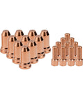 Top Tier Plasma Cutter Consumables Kit For PT100 Torch Replacement Parts Featuring 1.2mm Nozzles And Electrodes Set, 10 copper nozzles and 10 electrodes.