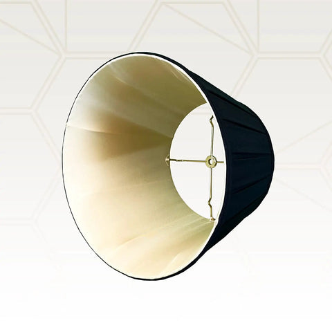 Empire English Pleat Lamp Shade In Black And Gold 11 Top 18 Bottom 12 High Silk Type Shantung Fabric With Off White Styrene Lining