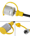 Close-up of a 64 MPa Hydraulic Pressure Test Hose M16 Female To Female, metal fitting with yellow protective cap.