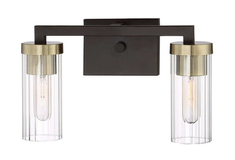 Ainsley Court Vanity Bath Light Two Light Fixture in Aged Kinston Bronze with Brushed Brass Highlights 15 Inches High