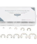 120 Piece E Clips Assortment Kit Heat Treated External Retaining Clips Stainless Steel Snap Rings 1.5mm to 10mm for Bearings and Gears in a Handy Organized Slot Case clear case