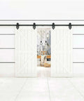 Installed 13.2Ft Double Sliding Barn Door Hardware Track Kit In Black Steel For Closet And Interior Doors, Bypass Rolling Set, Hardware Only