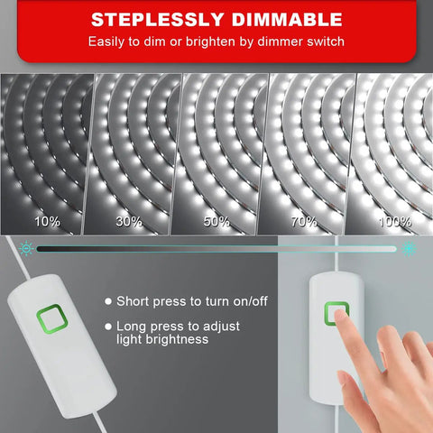Stepless dimming control for Bright White Sixteen Point Four Foot Dimmable LED Strip Lights Flexible Rope Kit with dimmer switch