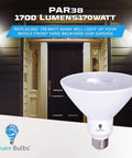 Six Pack High Power Outdoor PAR38 Super Bright LED Flood Light Bulbs 17W 170W Equivalent 1700 Lumens Waterproof Dimmable E26 5000K