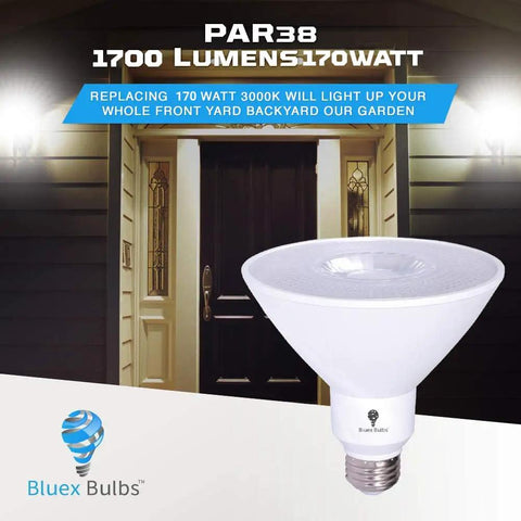 Six Pack High Power Outdoor PAR38 Super Bright LED Flood Light Bulbs 17W 170W Equivalent 1700 Lumens Waterproof Dimmable E26 5000K