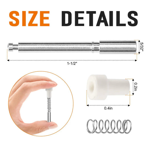 30 Pack Window Screen Plunger Latches Heavy Duty Replacement Pins With Steel Springs For 3/4 Inch Vinyl Frames 5/32 X 1 1/2 Inches size details including 1-1/2in pin and spring.