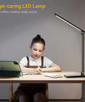 Child using Eye Friendly Led Desk Lamp For Home Office With Usb Charging Port Three Level Dimmable Light No Flicker Blue Light Free