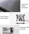 Built Tough Electric Scissor Lift Table With Smooth Remote Height Adjustment Stainless Steel Workstation Platform showing stainless steel top and foldable design.