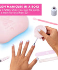 Applying polish from the All In One Gel Mani Kit For At Home Nail Care With Pro Quality LED Lamp Gel Base Coat Gel Top Coat Peel Off Base Coat