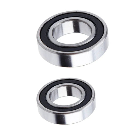 Top Shelf Tub Bearing And Lip Seal Kit With O Ring And Clip Compatible With Maytag Neptune Front Load Washers Maah Models A close-up of two silver and black tub bearings.