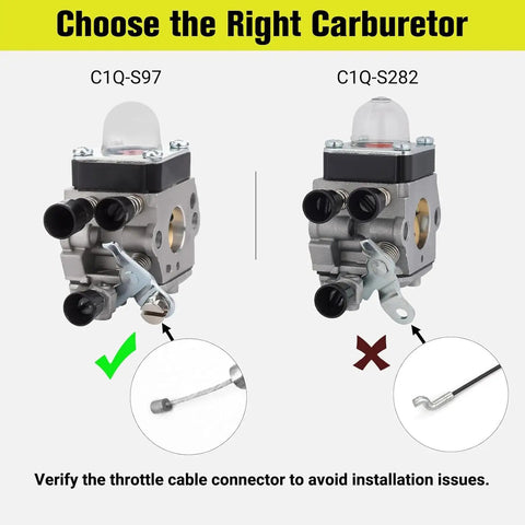 Carburetor Replacement Kit For FS45 FS38 FS55R FS55 FS46 HL45 FS45C FS46C FS55C FS55RC KM55 KM55R String Trimmers And Weed Eaters Replaces C1Q-S97 C1Q-S186 C1Q-S66 C1Q-S71 C1Q-S143 C1Q-S153 Easy Install Durable Performance diagram showing correct and incorrect connectors