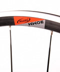 Close-up of 700C road bike wheelset with 30mm aluminum rim, featuring carbon fiber hub, compatible with 23c-28c tires.