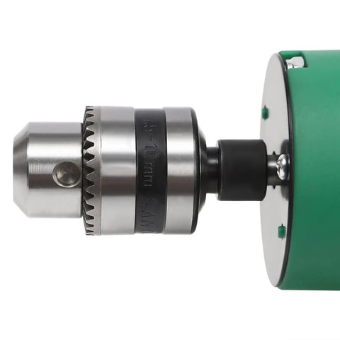 Close-up of drill chuck on Do It All Five In One Jewelry Polisher 750W Bench Grinder with Gem Cutting and Polishing Buffing and Drilling