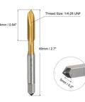 1/4-28 UNF Spiral Point Thread Tap Titanium Coated High Speed Steel Tapping Bit with detailed measurements