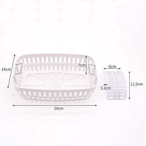 Secure inner tray for 2.5L Digital Ultrasonic Cleaner With Fast Heating Tank And Secure Baskets, dimensions shown.