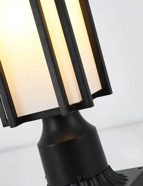 Close-up of Outdoor Post Light For Patio And Garden, All Weather Sand Black Metal Lantern with Milk White Frosted Glass