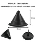 Lawn Mower Blade Sharpening Kit For Drill Use Upgraded Blade Assist Sharpener With Balancer, black plastic cone, dimensions shown