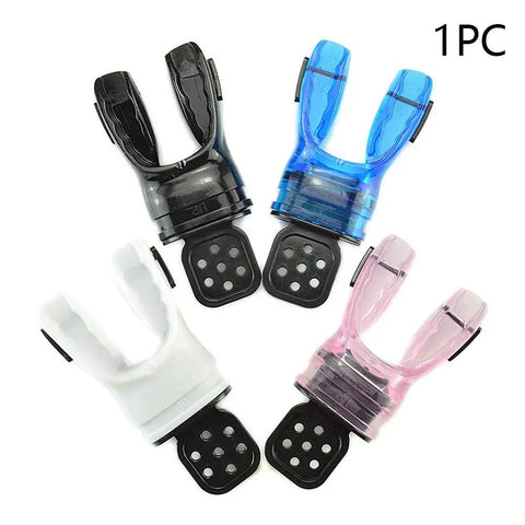 Custom Fit Silicone Scuba Mouthpiece For Adults, Bite Moldable, 1pc in black, blue, white, and pink with vent holes
