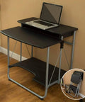Adjustable Height Sit Stand Workstation Mobile Standing Desk Foldable Computer Table With Sturdy Waterproof Surface in black, 70x60x75cm.