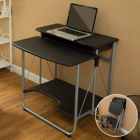 Adjustable Height Sit Stand Workstation Mobile Standing Desk Foldable Computer Table With Sturdy Waterproof Surface in black, 70x60x75cm.