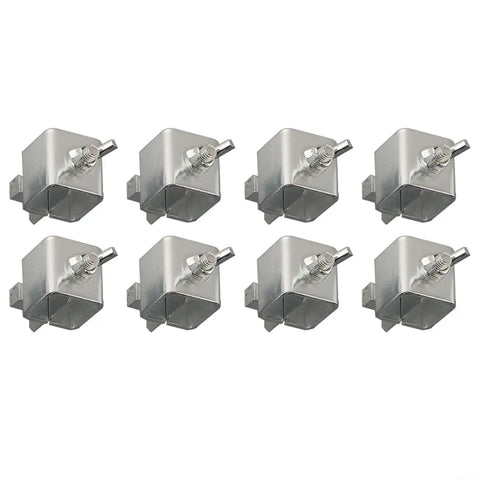 Precision 8 Piece Butt Welding Clamps Set, Adjustable Sheet Metal Locator Tools, Heavy Duty Rust Resistant Galvanized Steel Positioner arranged in a set of eight.