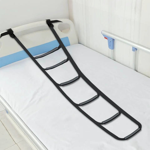 Adjustable Bedside Sit Up Aid With Rail Assist And Straps Senior Bed Safety Ladder on bed with safety rail installed
