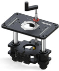 Top Shelf Heavy Duty Aluminum Router Lift System With Slick Micro Fine Adjustment Plates for precise woodworking setup.