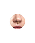 Close-up of a nose wearing Thick V Shaped 16G Septum Ring 8mm Gold 316L Surgical Steel Puffed Hinged Teardrop Clicker Hoop.