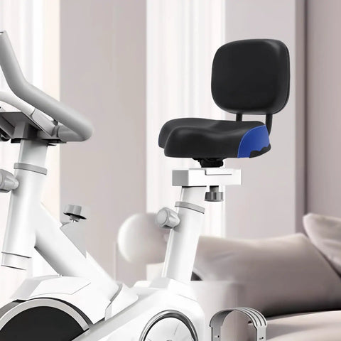 Universal Bike Seat With Backrest For Maximum Comfort Oversized Cushioned Bicycle Saddle With High Density Foam Adjustable Height And Extra Support For Long Rides And All Day Comfy Cruising on white bike frame