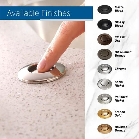 Oil Rubbed Bronze Sink Top Push Button for Garbage Disposal, Decorative Air Switch Cap, example of available finishes